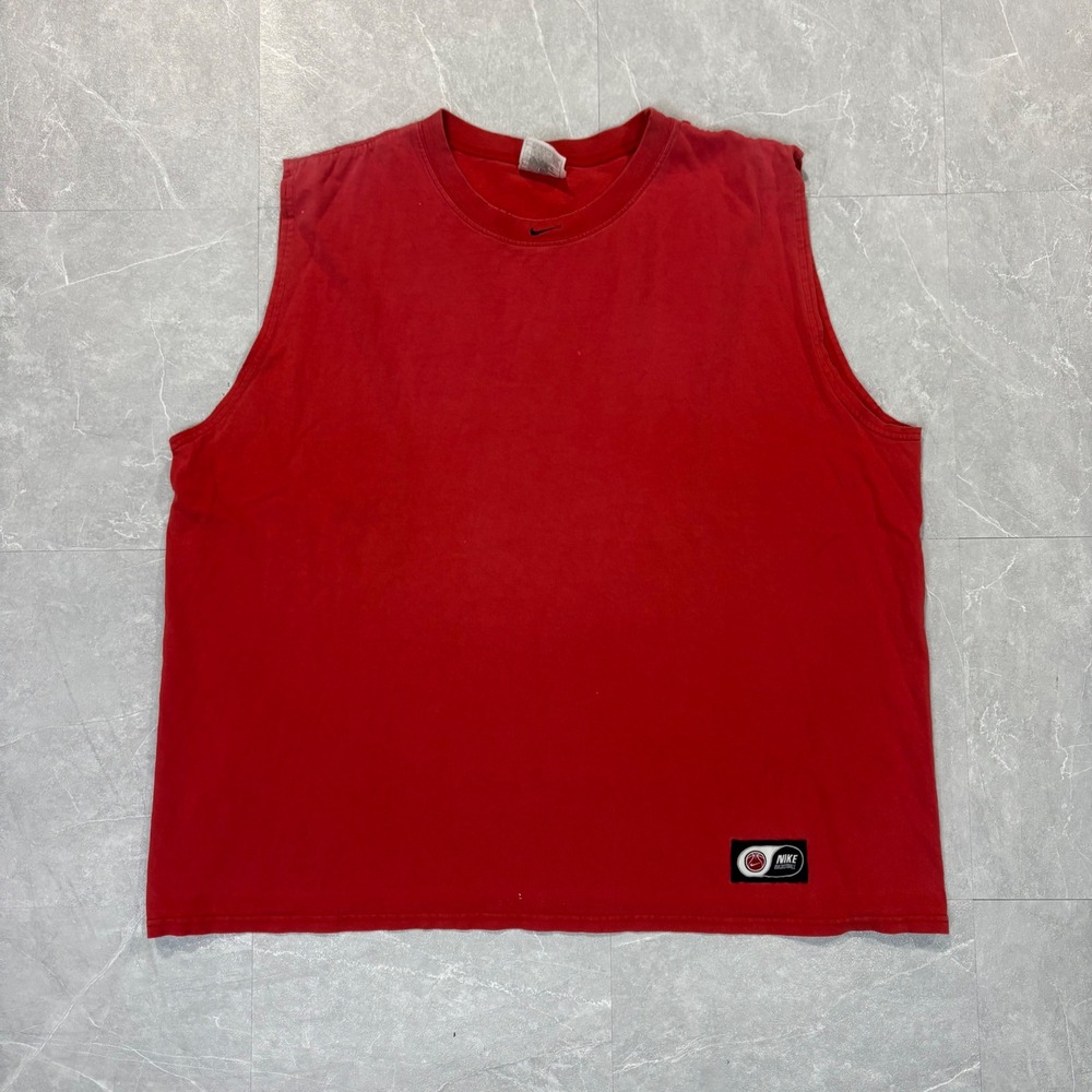 Vintage Nike Basketball Muscle Tee Red Sleeveless Shirt XL Embroidered Swoosh